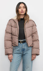 Sally Gingham Puffer w/ Shearling Collar