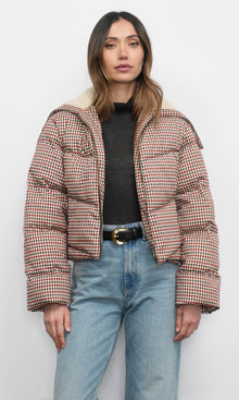 Sally Gingham Puffer w/ Shearling Collar