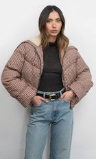 Sally Gingham Puffer w/ Shearling Collar