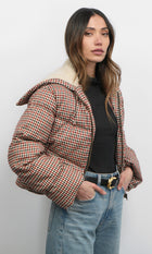 Sally Gingham Puffer w/ Shearling Collar