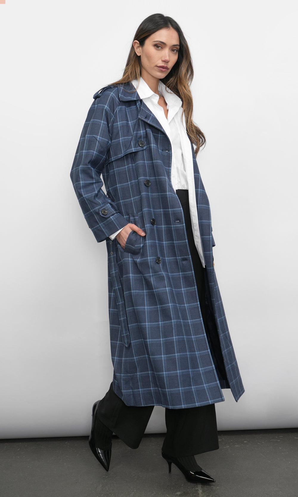 Glenn Oversized Plaid Trench Coat