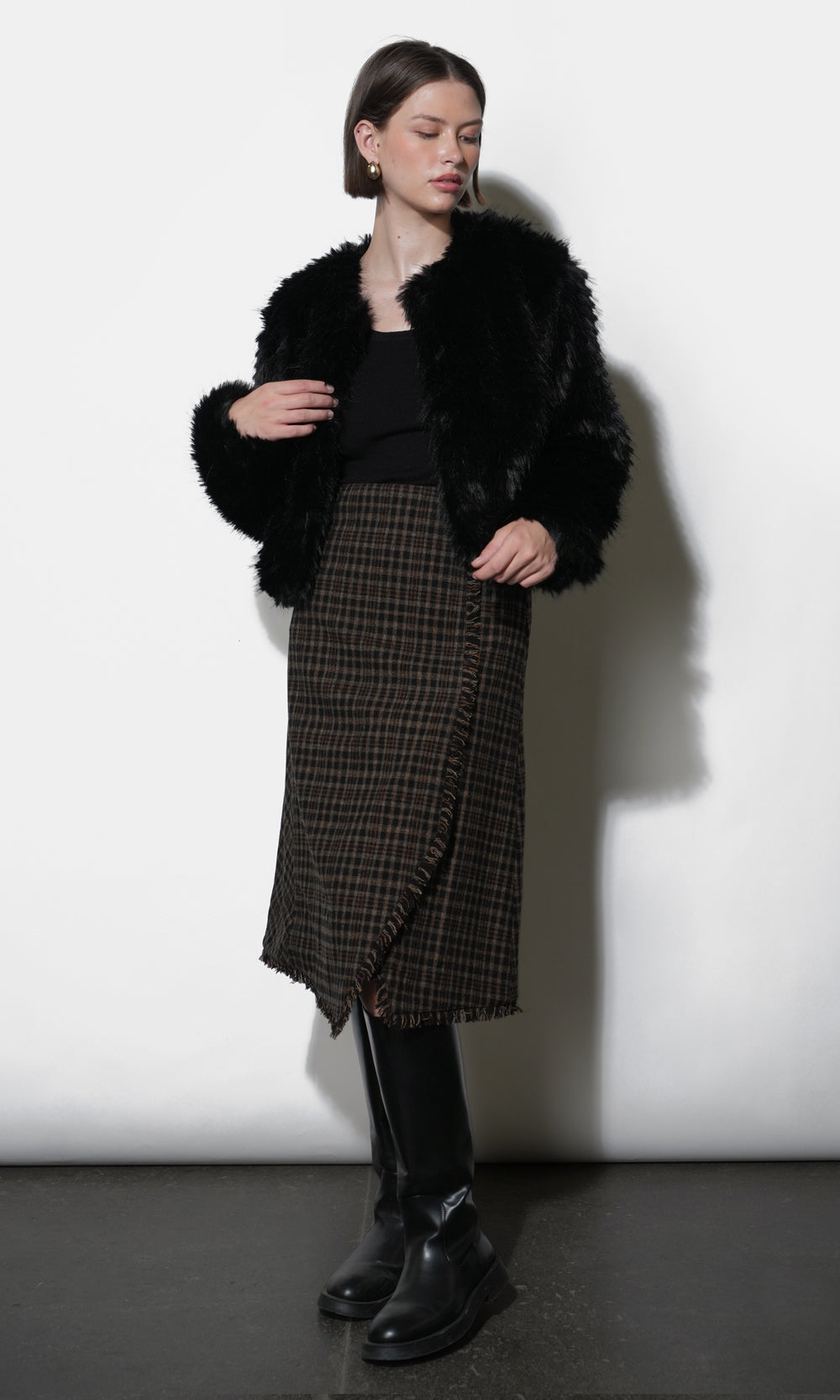 完売品✨SHE Tokyo Muddy fringe skirt スカート S Brighton Asymmetric Plaid Fringe Skirt Midi Skirt | Greylin Collection
