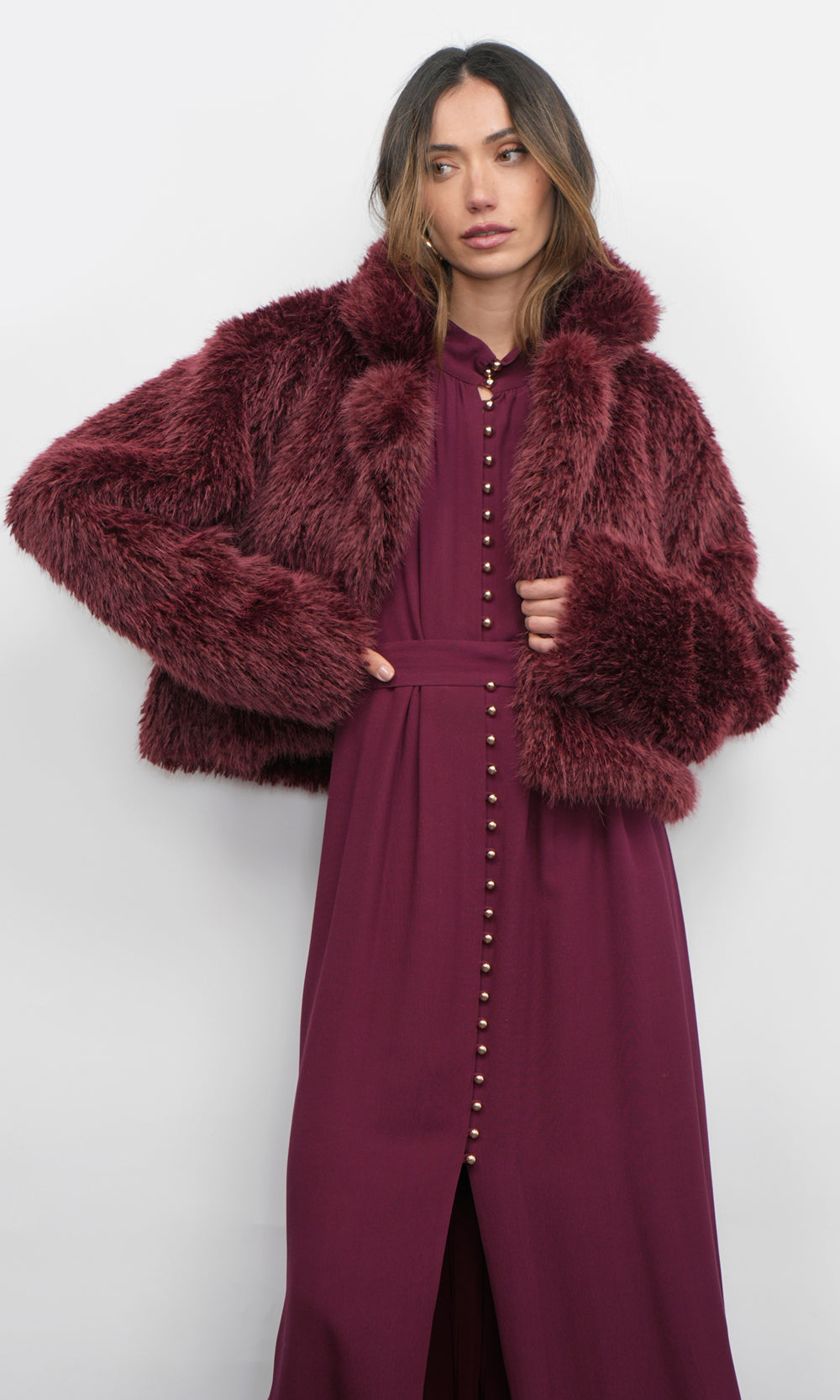 Maddox Shaggy Faux Fur Cropped Coat