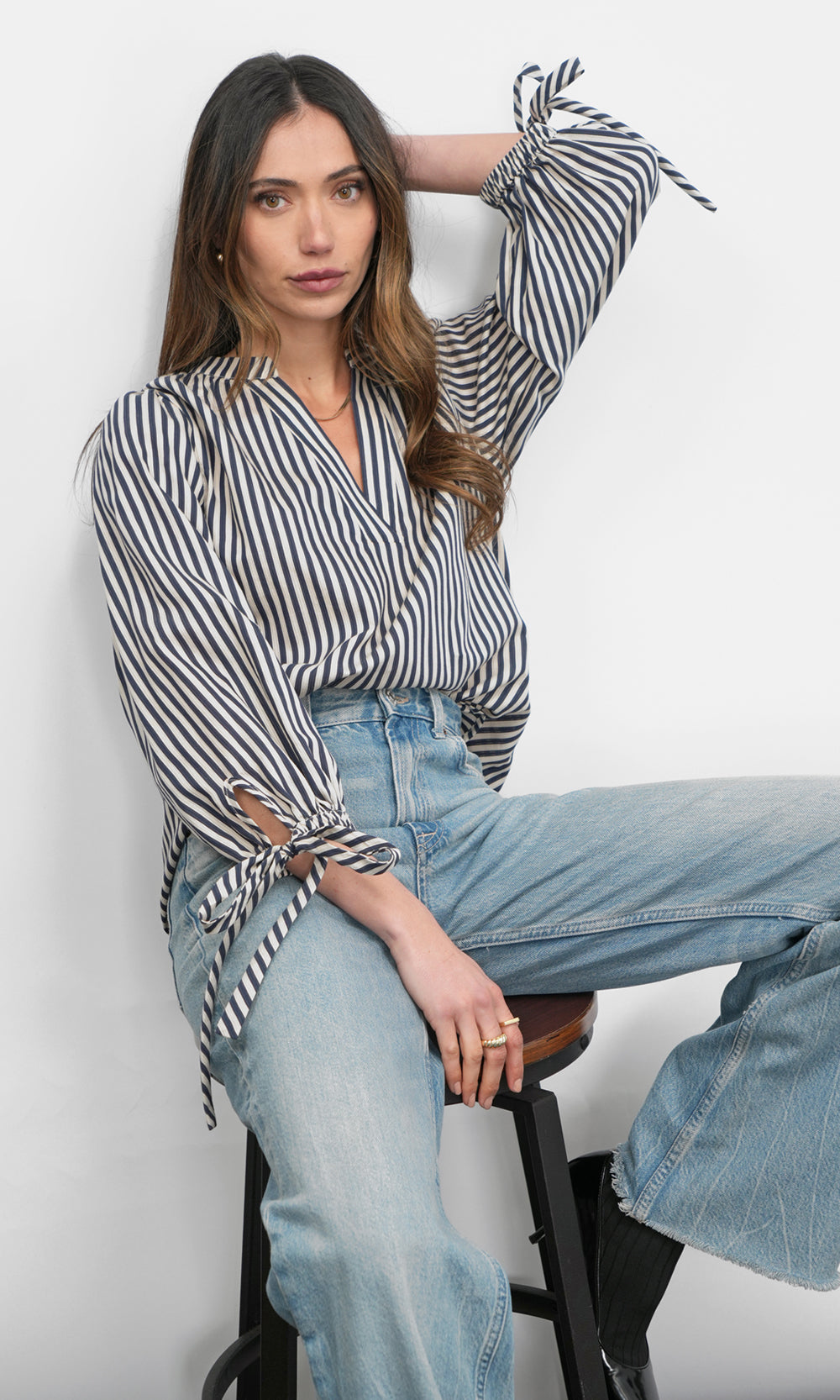 Miui Puff Sleeve Stripe Shirt