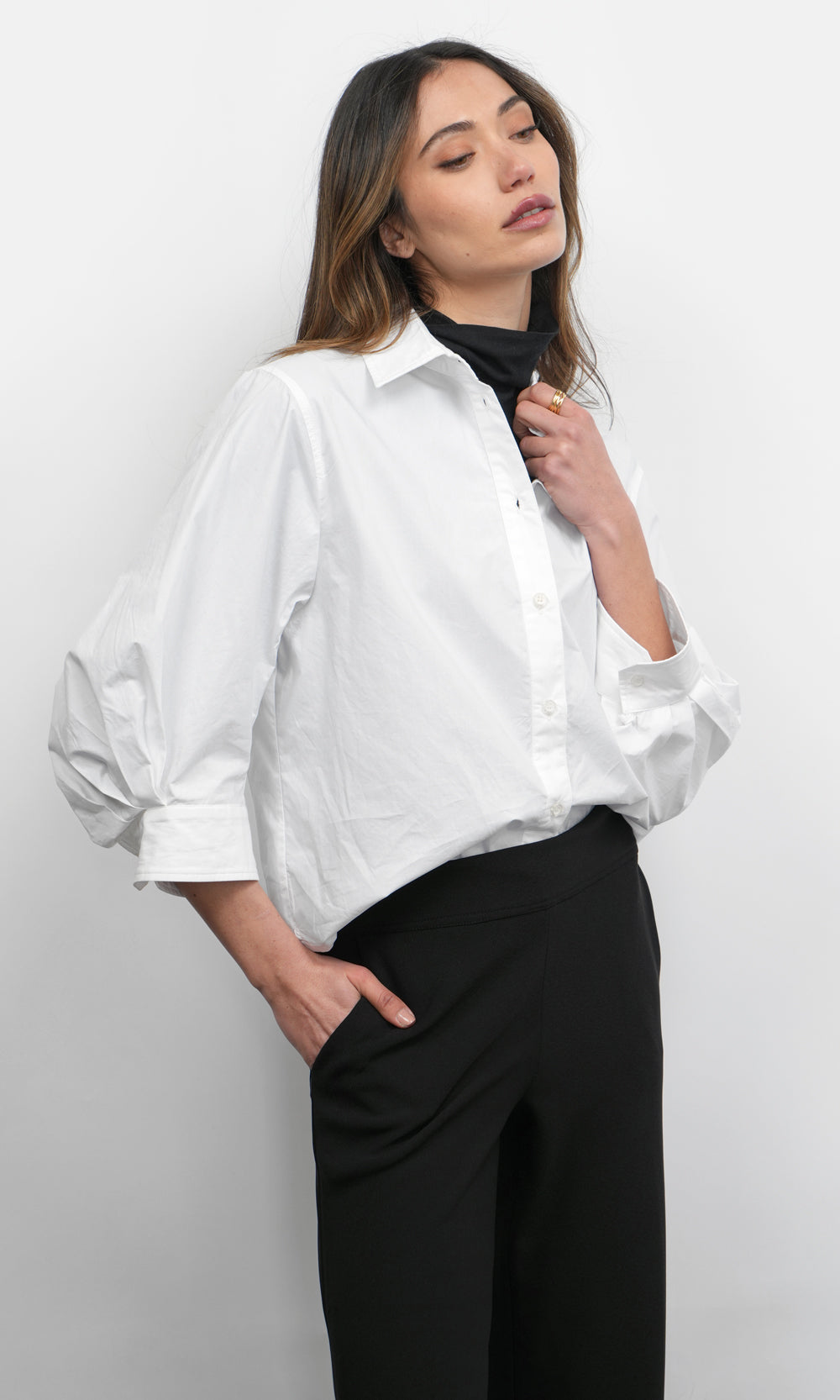 Thea Oversized Lantern Sleeve Button Down Shirt