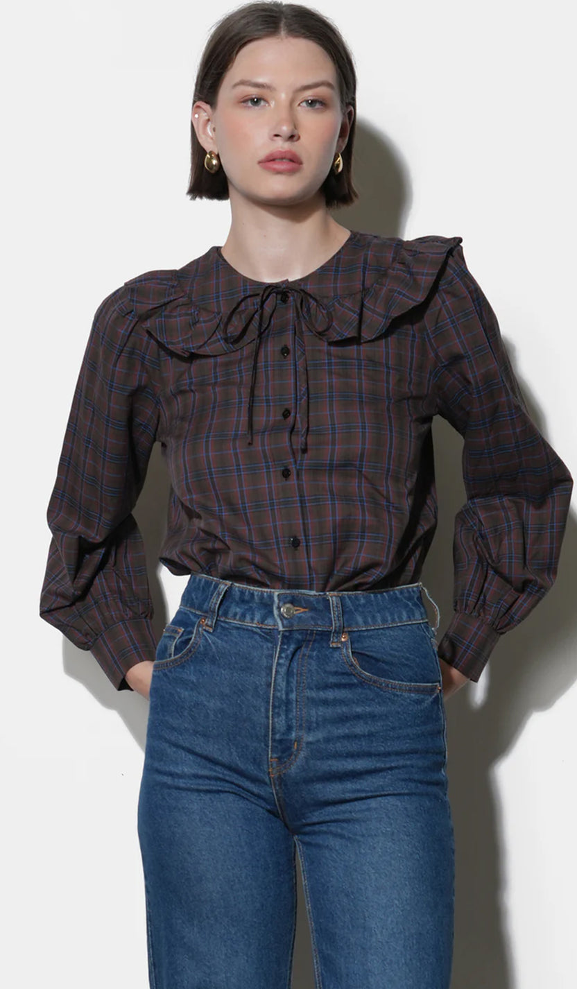 Krista Peter Pan Collar Plaid Blouse