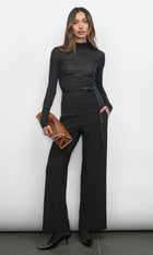 Astra High Neck Long Sleeve Sheer Knit Top