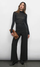 Astra High Neck Long Sleeve Sheer Knit Top