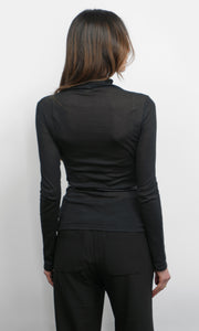 Astra High Neck Long Sleeve Sheer Knit Top