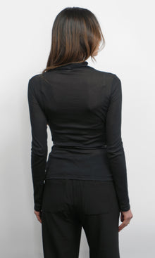 Astra High Neck Long Sleeve Sheer Knit Top