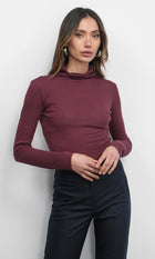 Astra High Neck Long Sleeve Sheer Knit Top