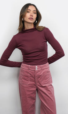 Astra High Neck Long Sleeve Sheer Knit Top