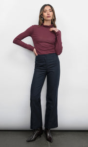 Astra High Neck Long Sleeve Sheer Knit Top