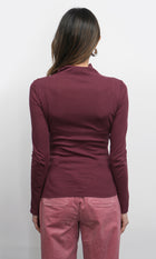 Astra High Neck Long Sleeve Sheer Knit Top