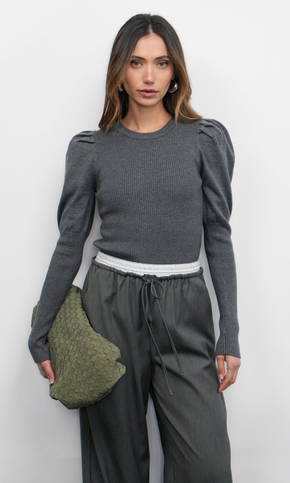 Renoa Puff Sleeve Ribbed Knit Top