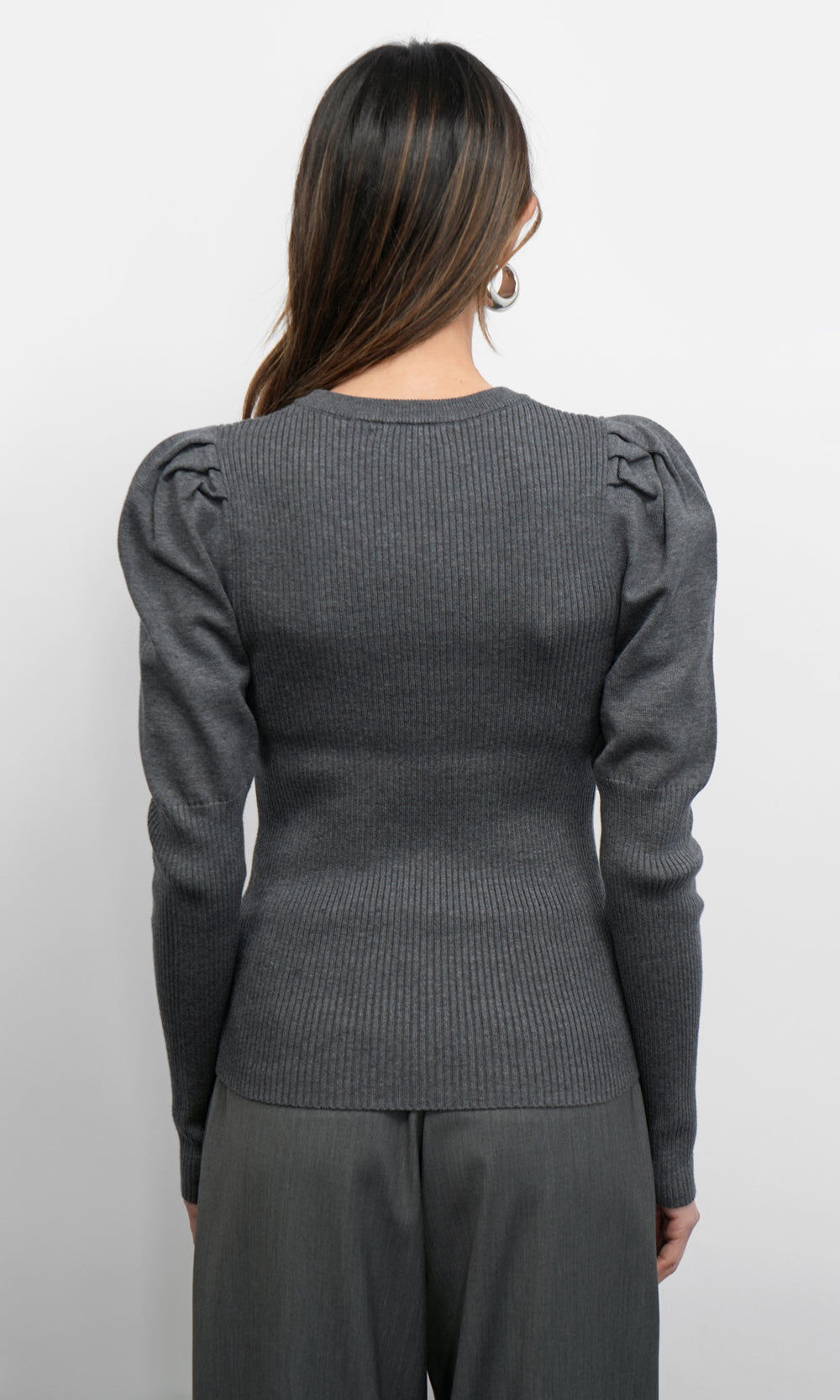 Renoa Puff Sleeve Ribbed Knit Top | Greylin Collection