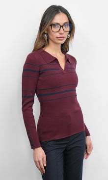 Elena Striped Polo Knit Top