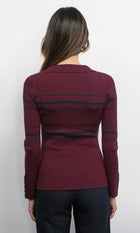 Elena Striped Polo Knit Top