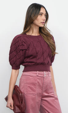 Hallie Cable Knit Puff Sleeve Sweater Top