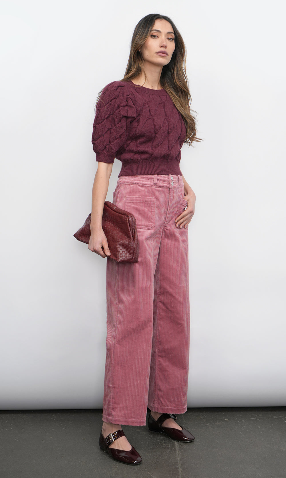 Hallie Cable Knit Puff Sleeve Sweater Top