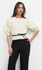 Hallie Cable Knit Puff Sleeve Sweater Top