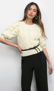 Hallie Cable Knit Puff Sleeve Sweater Top
