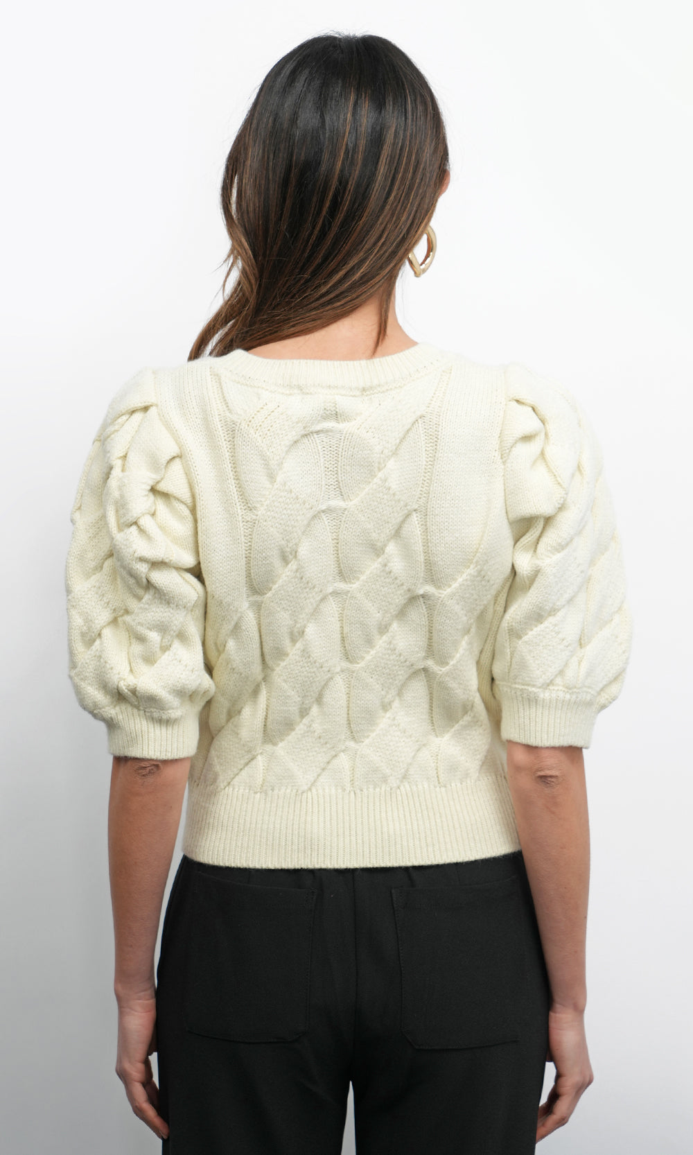 Hallie Cable Knit Puff Sleeve Sweater Top