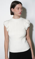 Austen Puff Cap Sleeve Rib Knit Top