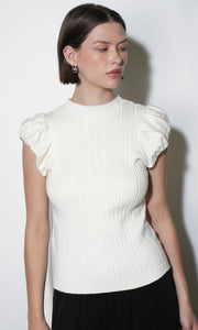 Austen Puff Cap Sleeve Rib Knit Top