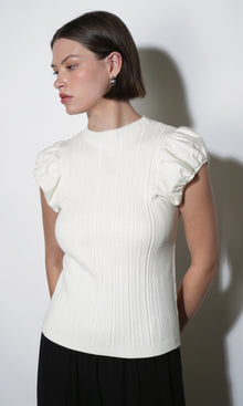 Austen Puff Cap Sleeve Rib Knit Top