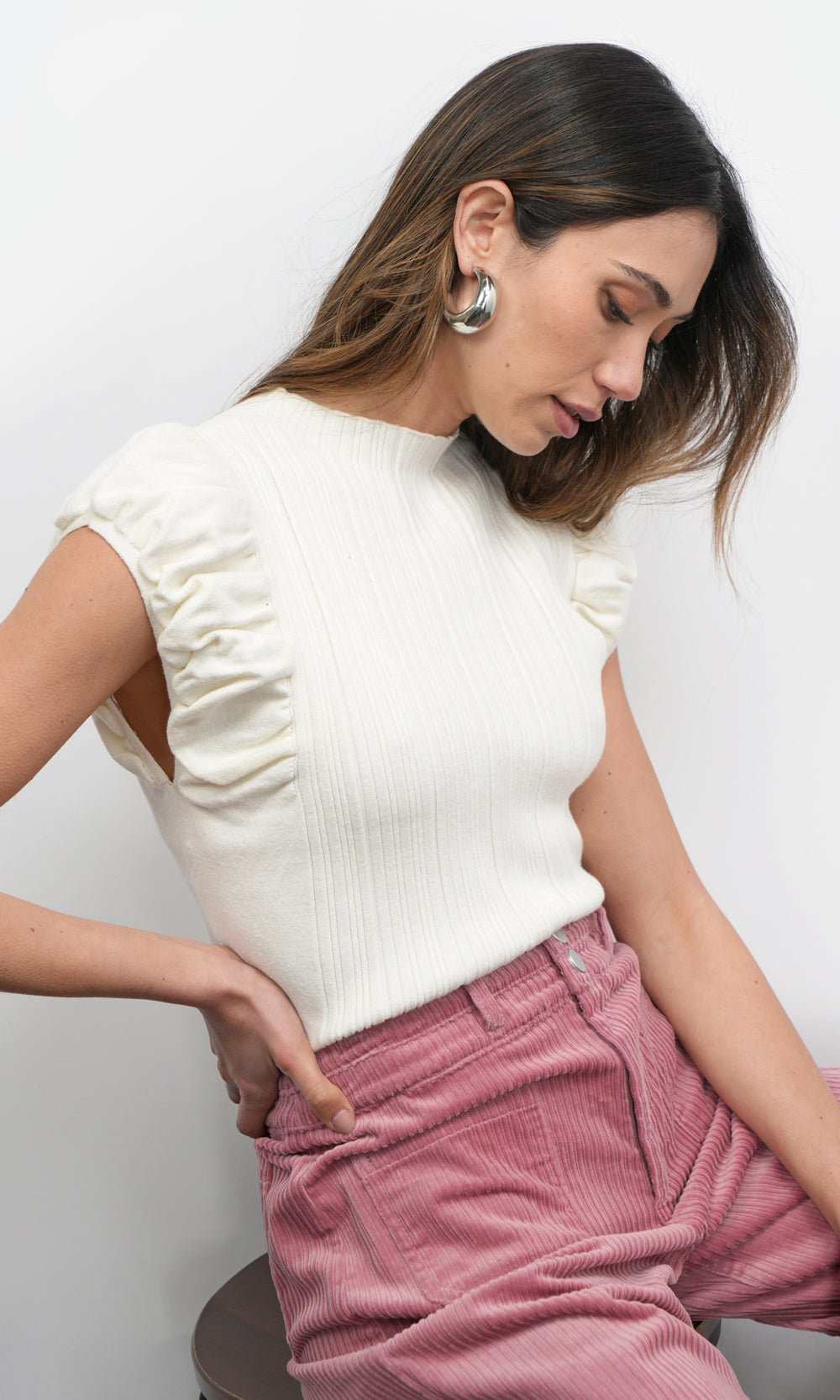 Austen Puff Cap Sleeve Rib Knit Top