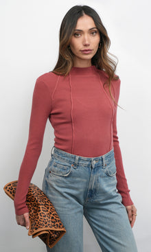Bellamy Exposed Stitch Mock Neck Top