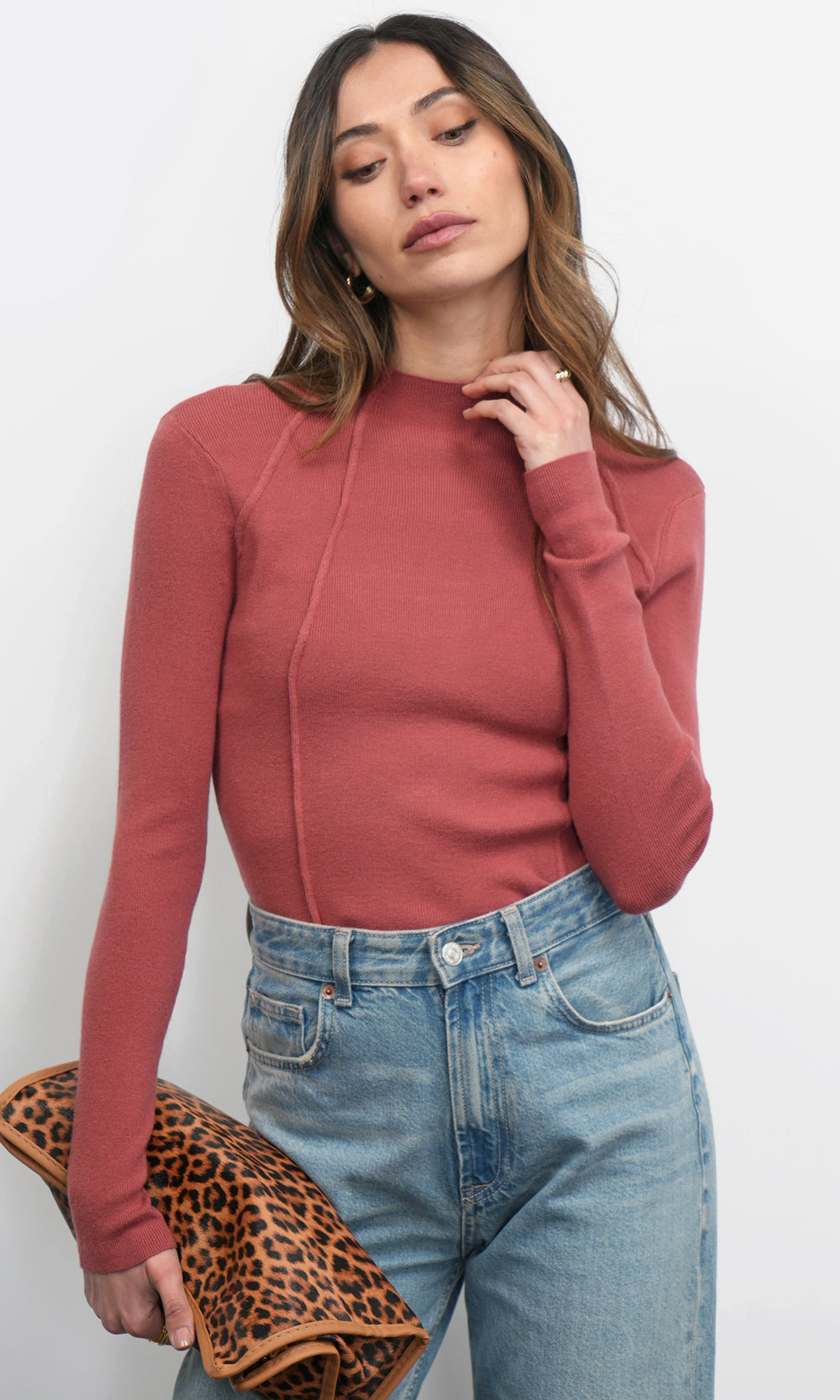 Bellamy Exposed Stitch Mock Neck Top