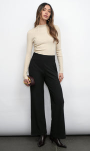 Silvie Wide Leg Knit Black Trousers