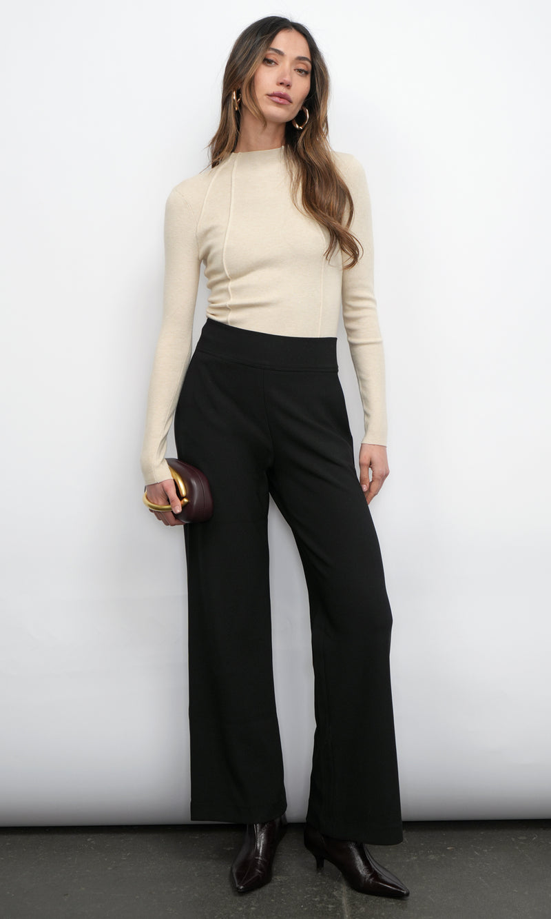 Silvie Wide Leg Knit Black Trousers