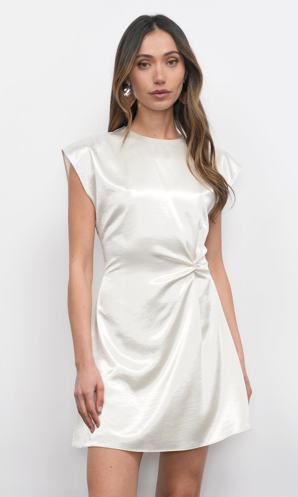 Wilson High Shine Dolman Sleeve Side Twist Mini Dress