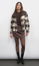 Lennox Plaid Jacket With Knit Oversized Collar