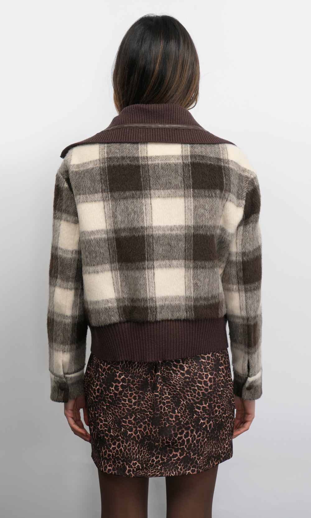 Lennox Plaid Jacket With Knit Oversized Collar | Greylin Collection