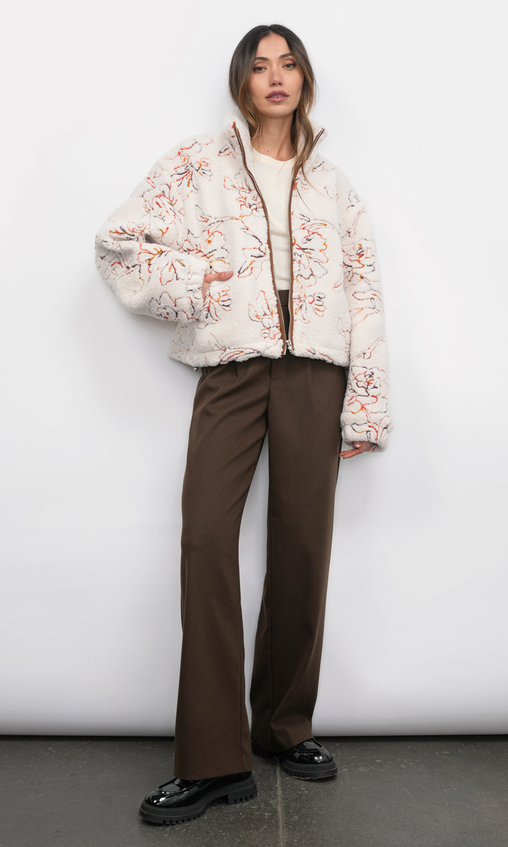 Jimi Embroidered Sherpa Bomber Jacket | Greylin Collection