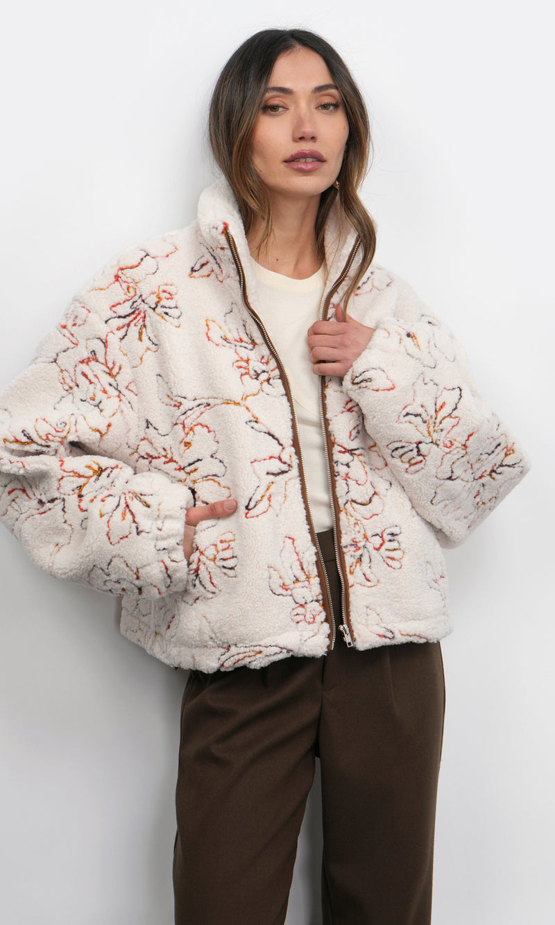Jimi Embroidered Sherpa Bomber Jacket