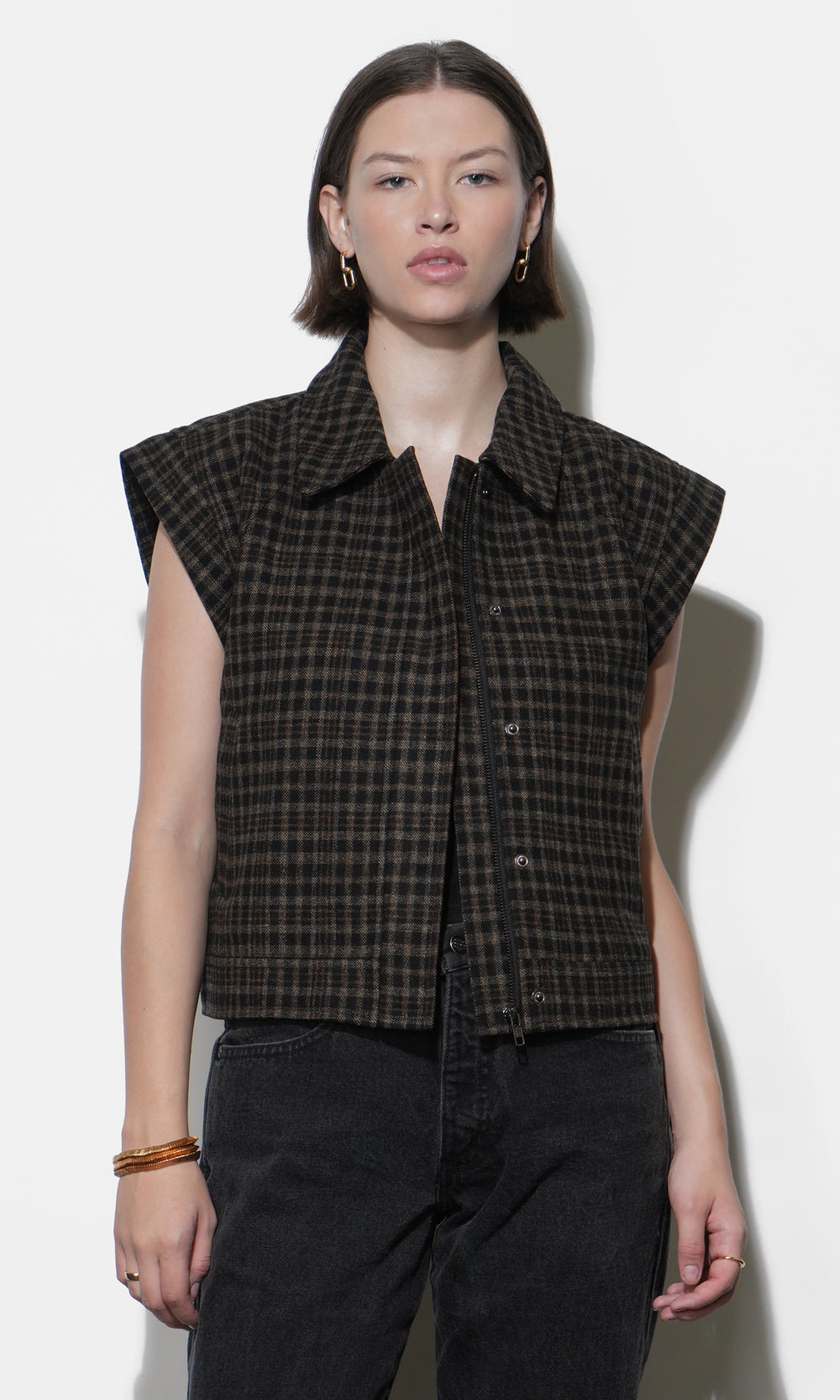 Londyn Plaid Zip Up Vest