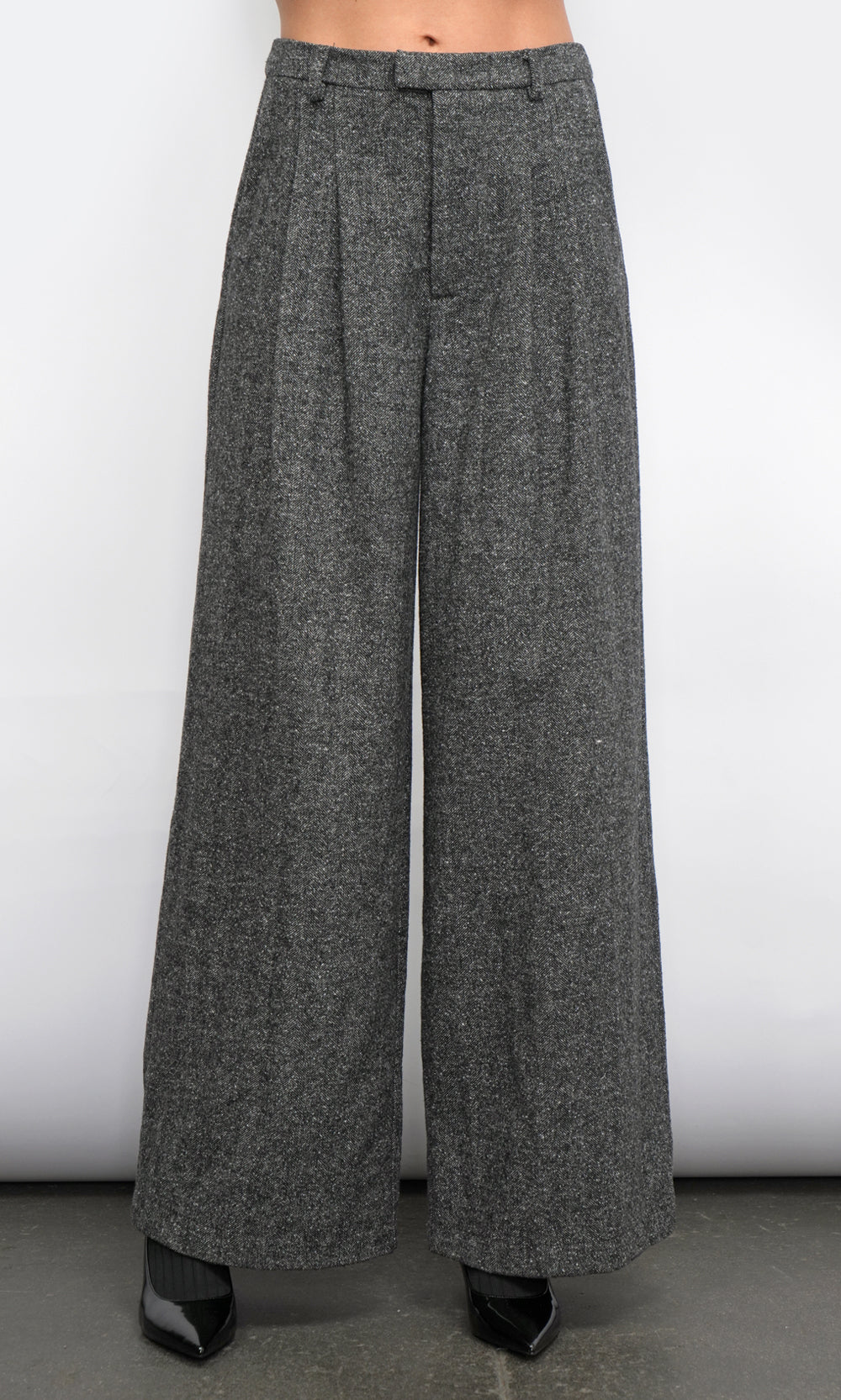 Adele High Waist Herringbone Wide Trousers