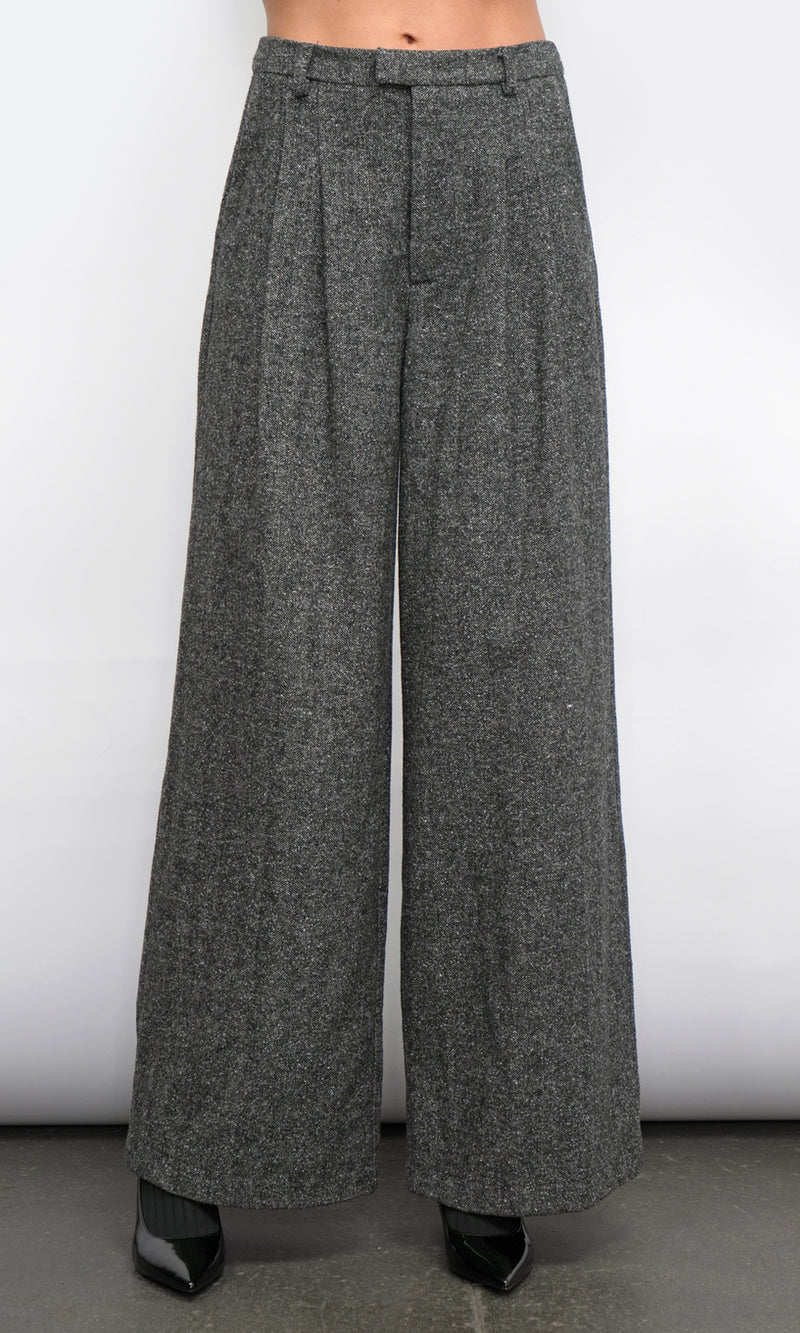Adele High Waist Herringbone Wide Trousers