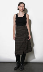 Brighton Asymmetric Plaid Fringe Skirt Midi Skirt