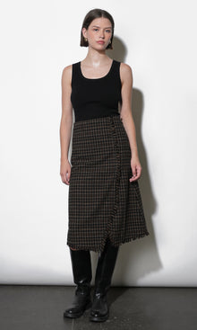Brighton Asymmetric Plaid Fringe Skirt Midi Skirt