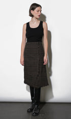 Brighton Asymmetric Plaid Fringe Skirt Midi Skirt