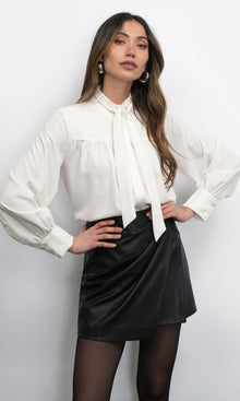 Cameron Button Up Neck Tie Blouse