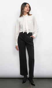 Cameron Button Up Neck Tie Blouse