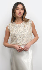 Liberty Padded Shoulder Bubble Hem Sequin Top