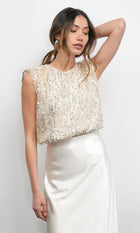 Liberty Padded Shoulder Bubble Hem Sequin Top